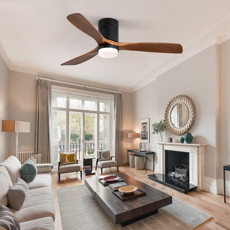 52 Inch Wooden Ceiling Fan, With 18W Led Light 3 Solid Wood Blades, Remote Control Reversible DC Motor with ETL Ceiling Fan