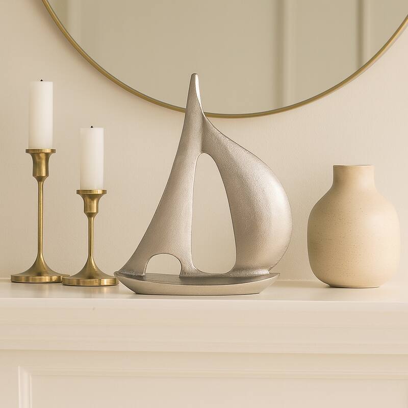 Aluminum Sculptures Modern Coastal Sailboat Design - 18" Silver - 14.75" x 3.75" x 18"