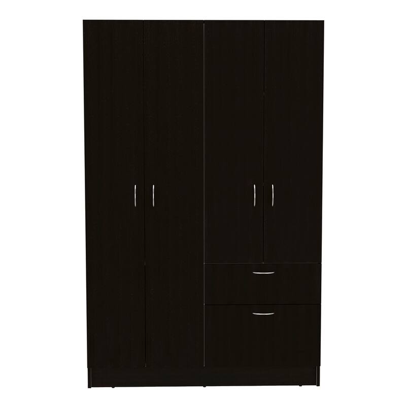 18.5" Modern Four-door Armoire with Hanging Rod and Spacious Drawer for Bedroom - White+Black