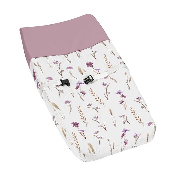 slide 2 of 6, Sweet Jojo Designs Boho Floral Garden Flower Girl Changing Pad Cover Purple Watercolor Bohemian Farmhouse Vintage Shabby Chic
