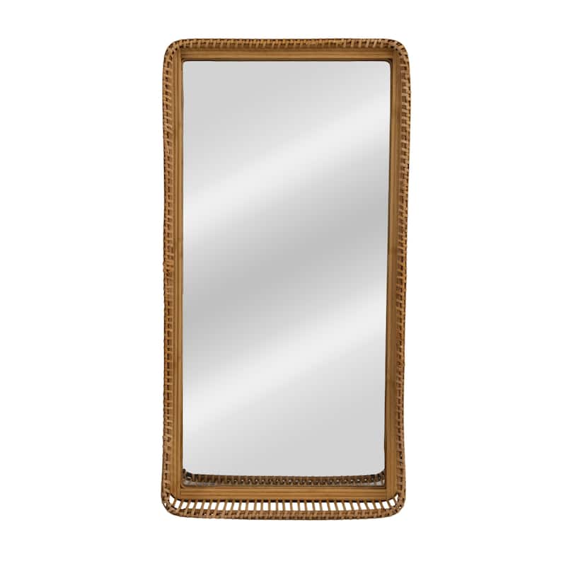 Wood and Rattan Mirror with Shelf