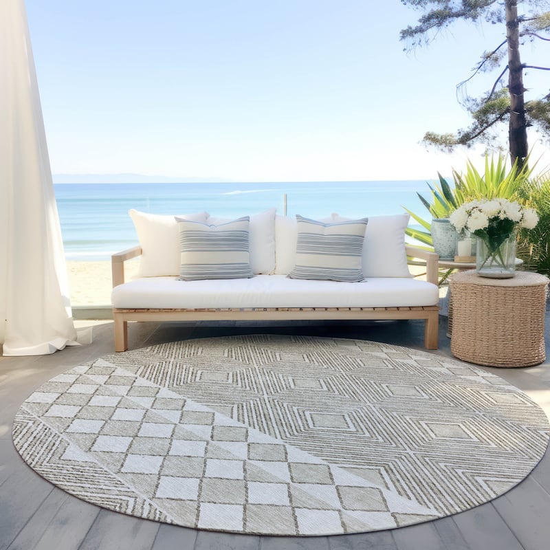 Machine Washable Indoor/ Outdoor Chantille Moroccan Boho Rug - Taupe - 8' x 8'