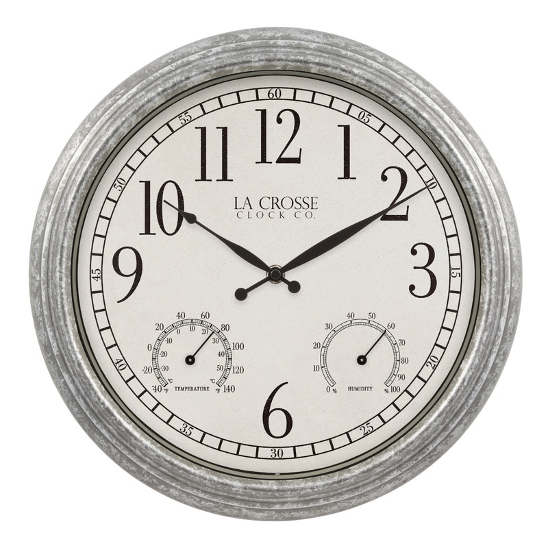19.7" Indoor/Outdoor Wall Clock with Temp/Humidity 404-4450 La Crosse Clock Co