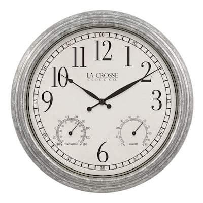 La Crosse Clock 433-3236 14" Silas In/Out Galvanized Quartz Wall Clock
