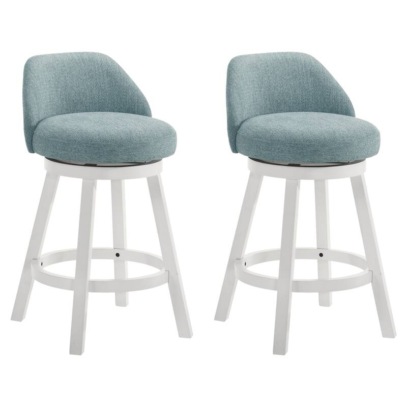 Erika Upholstered Swivel Bar Stool, Counter Height Barstool with Fabric Seat - Set of 2 - Light Blue/White - Counter Height