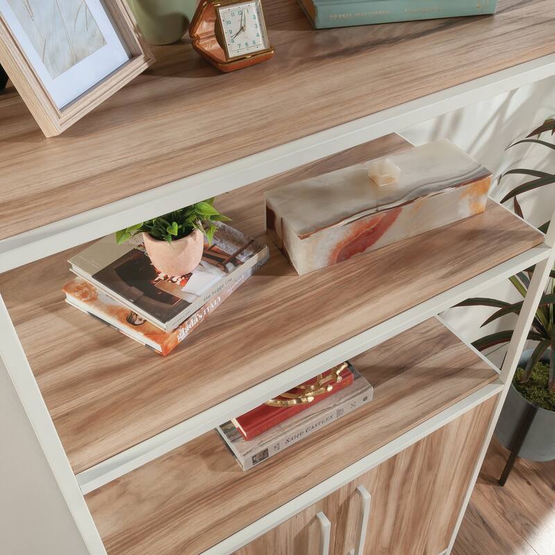 Wood Bookcase with Doors, Brown - 32.99" W x 17.13" D x 75.98" H