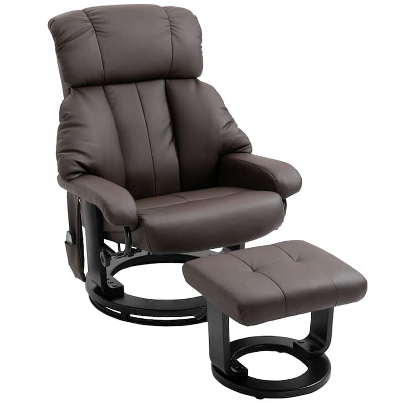 Swivel Leather Recliner Chair with Ottoman and Remote Control