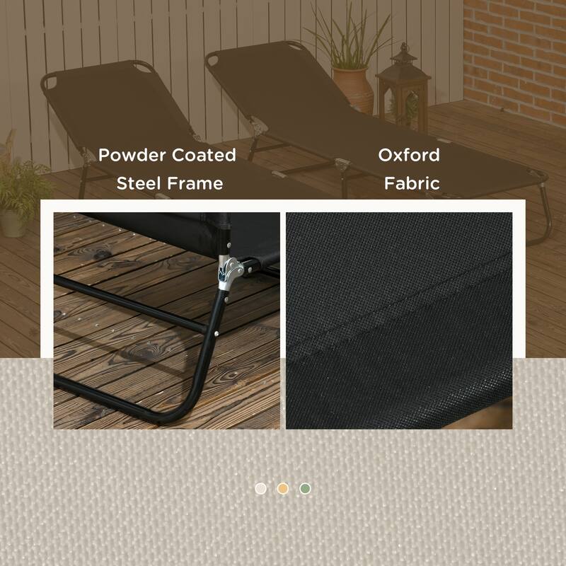 Steel Frame Patio Sunbathing Folding Recliner Set of 2
