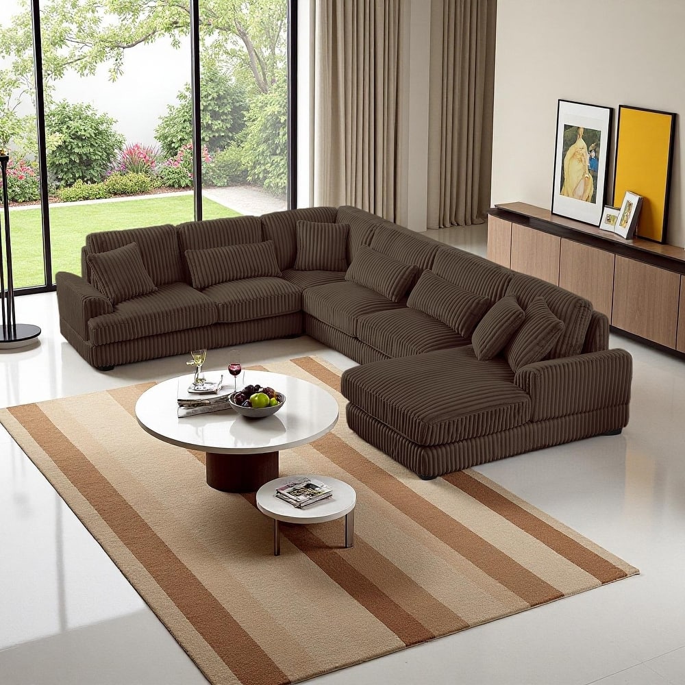 Oversized Corduroy Sectional Sofa with a Chaise