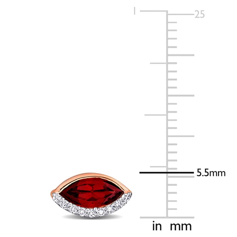 Miadora 1 1/3ct TGW Garnet and 1/10ct TW Diamond Stud Earrings in 14k Rose Gold