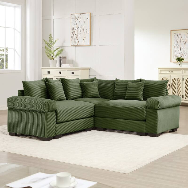 3-Seat Convertible Cloud Corduroy Modular Sofa with 10 Throw Pillows