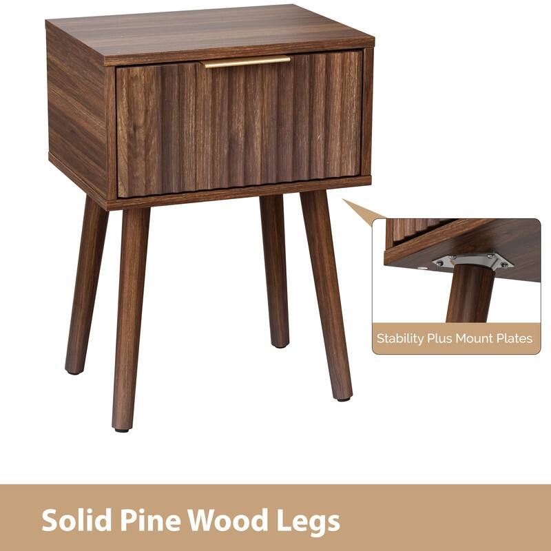 15.7"W Nightstand, Particleboard & MDF, Melamine & Vacuum Forming, 1 Drawer, High Leg (2 Pcs)