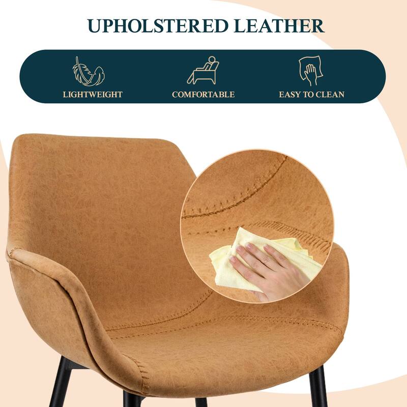 Markley Leather Dining Chair with Iron Legs Set of 4 Modern Accent Armchair