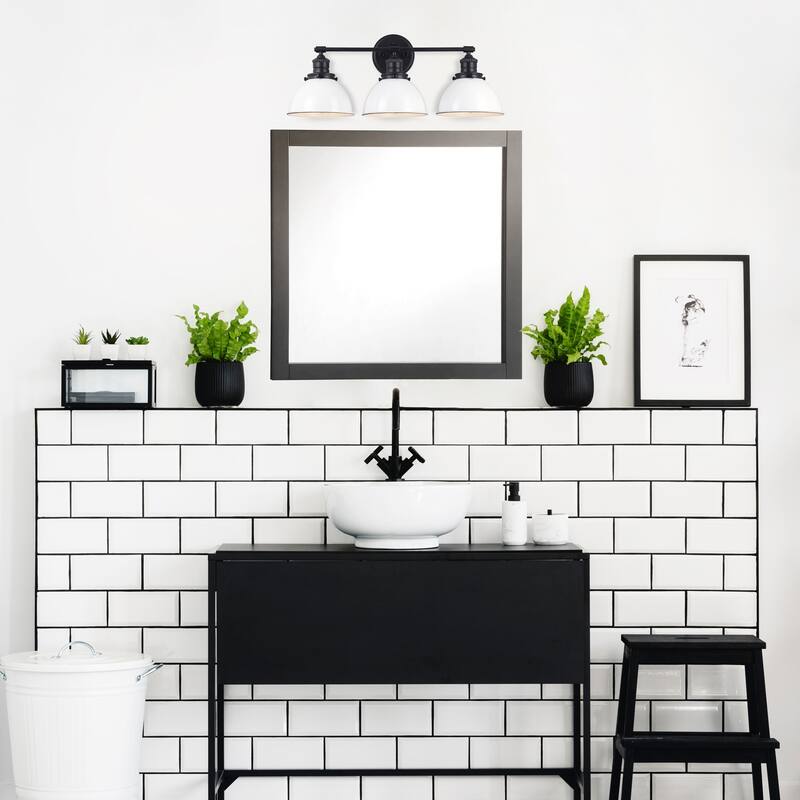 Savannah Matte Black Dimmable 3-Light Vanity Light - Matte Black/White - Matte Black/White