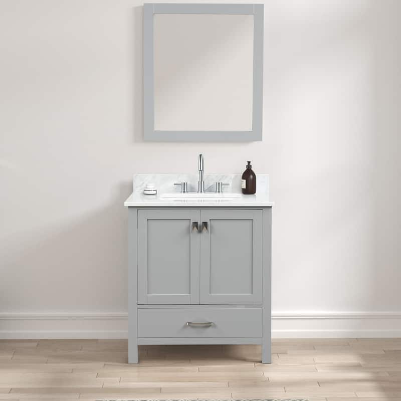Blossom Geneva 30" Bathroom Vanity with Marble Top, Sink & Mirror - Pashm Grey