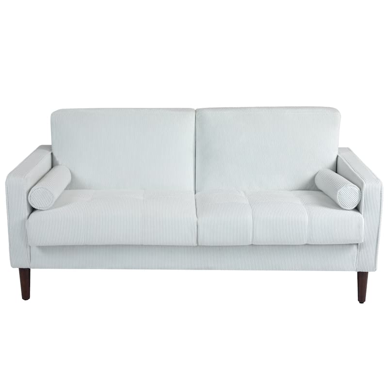 Modern Corduroy Upholstered Loveseat with Bolster Pillows and Wood Legs