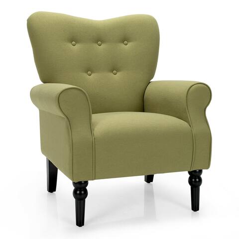 Gymax Modern Accent Chair w/ Tufted Backrest & Rubber Wood Legs