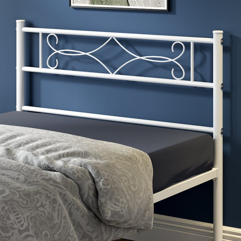 VECELO Metal Bed Frame with Headboard and Footboard No Box Spring Needed 12in Underbed Storage with Decorative Headboard
