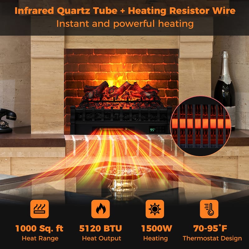 Gymax 26'' Infrared Quartz Electric Fireplace Heater W/ Lemonwood Logs