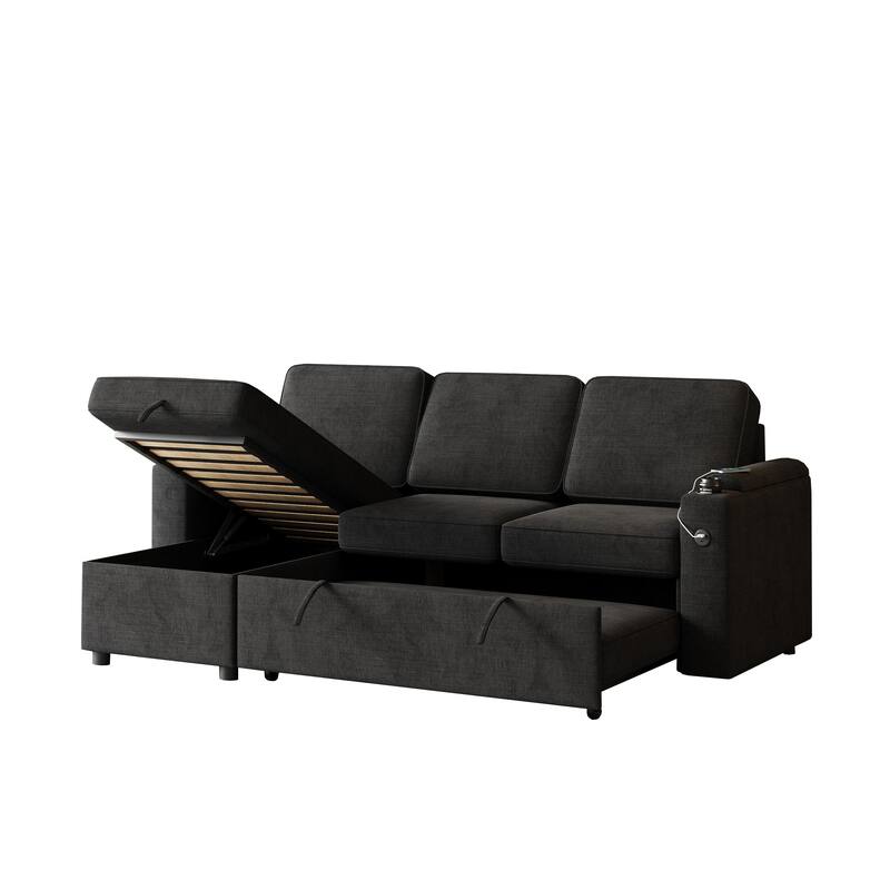 85.8" Sleeper Sofa with Pull Out Bed with Charging Port