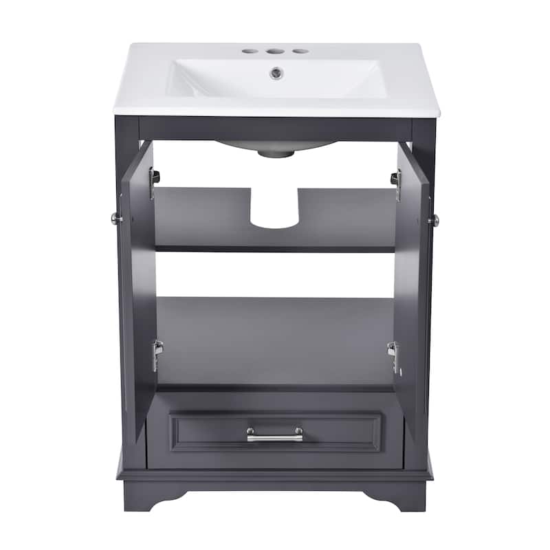 24" Bathroom Vanity with Sink, Modern Gray-Blue MDF & Solid Wood Cabinet with 1 Drawer, Soft Closing Doors