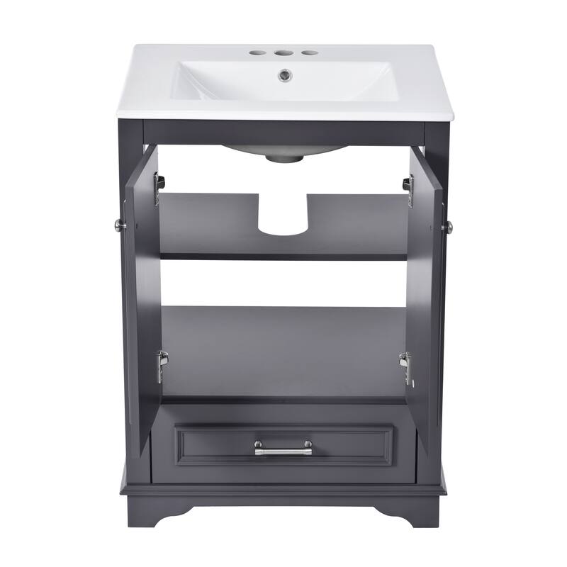 GDFStudio - Halcyon Modern Freestanding Bathroom Vanity with Ceramic Sink and Soft-Closing Storage Doors & Silver Handles