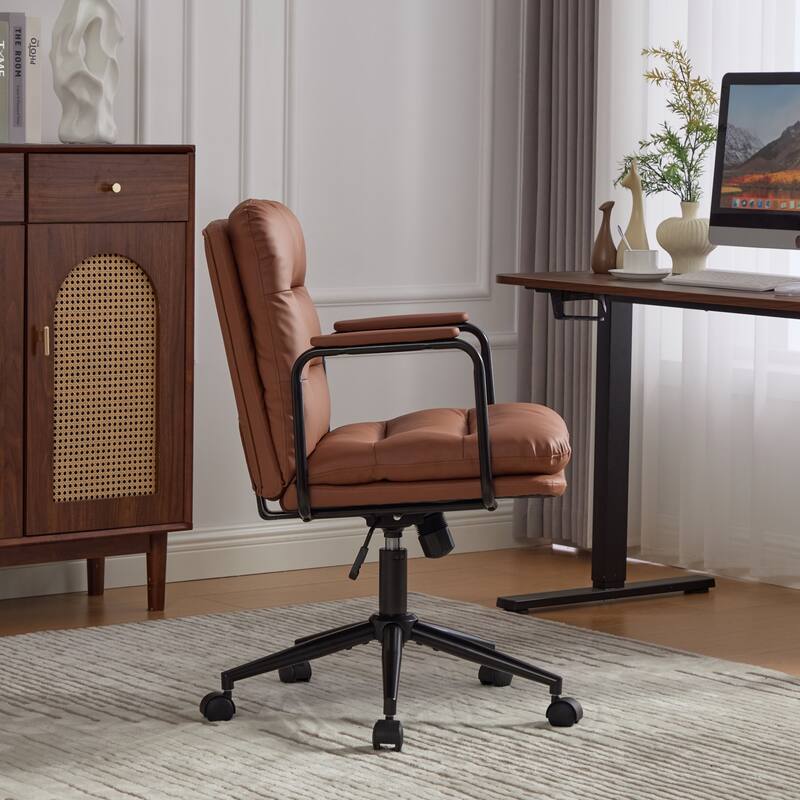 Anmytek Ergonomic Swivel Rolling Office Desk Chair 40 Degree Recline Mid Back PU Leather