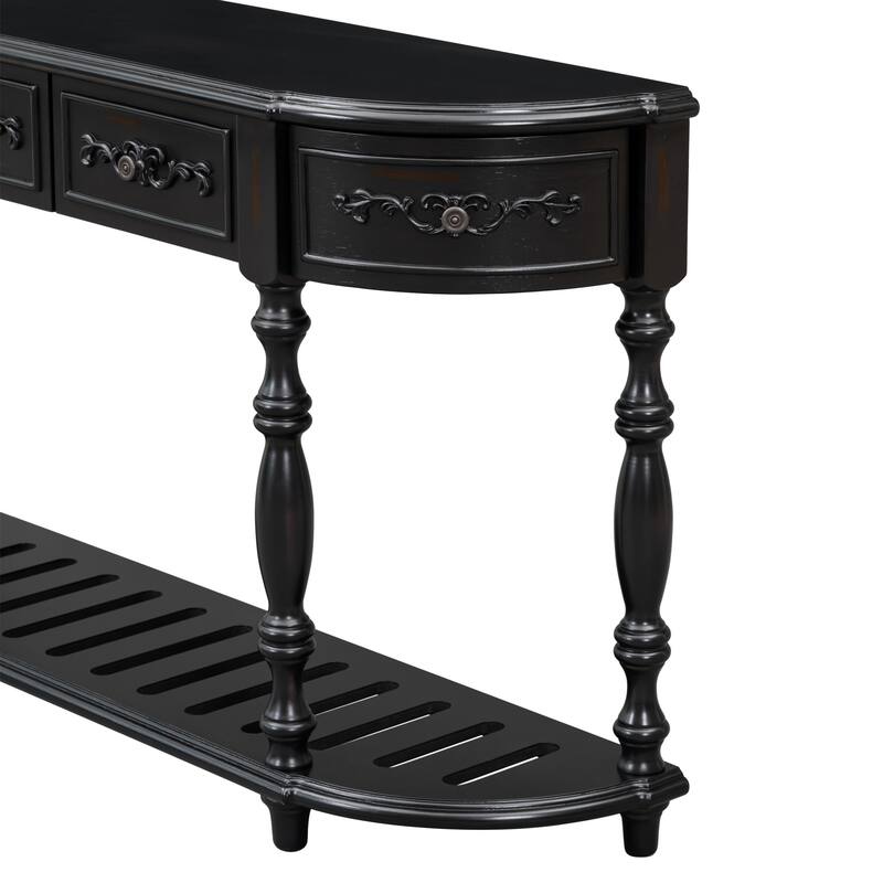 Modern Curved Console Table with 4 Drawers and 1 Shelf
