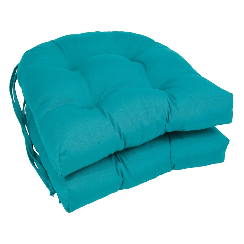 16-inch U-Shaped Indoor Twill Chair Cushions (Set of 2, 4, or 6) - 16" x 16" - Set of 2 - Aqua Blue