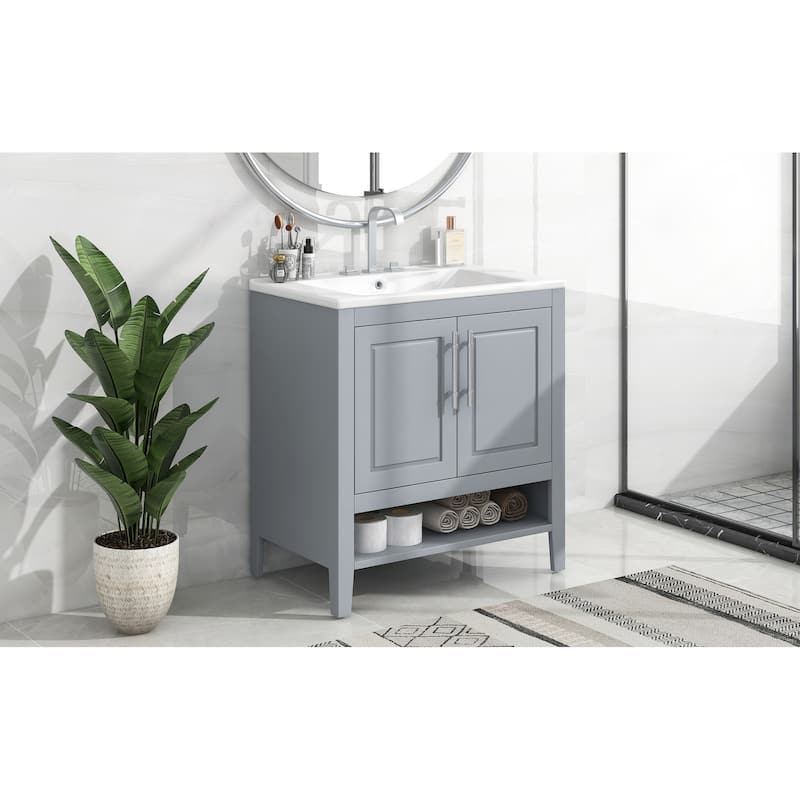 30"Bathroom Vanity with Sink,Multi-functional Bathroom Cabinet with Doors and Drawers,Solid Frame,MDF Board