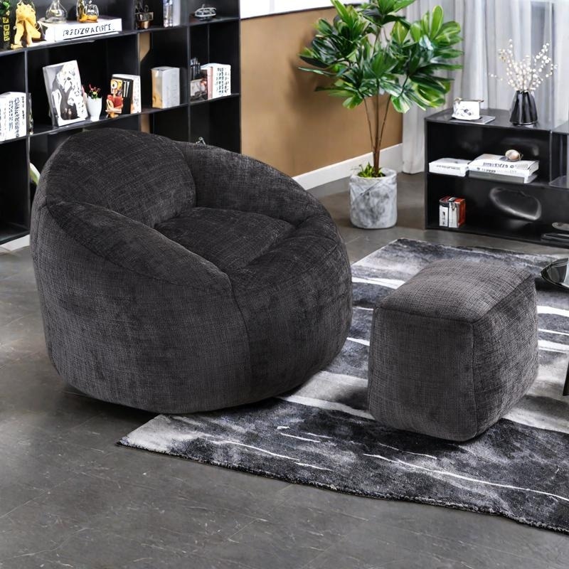 Chenille Memory Foam Bean Bag Chair with Oversized Lounger Plush Support
