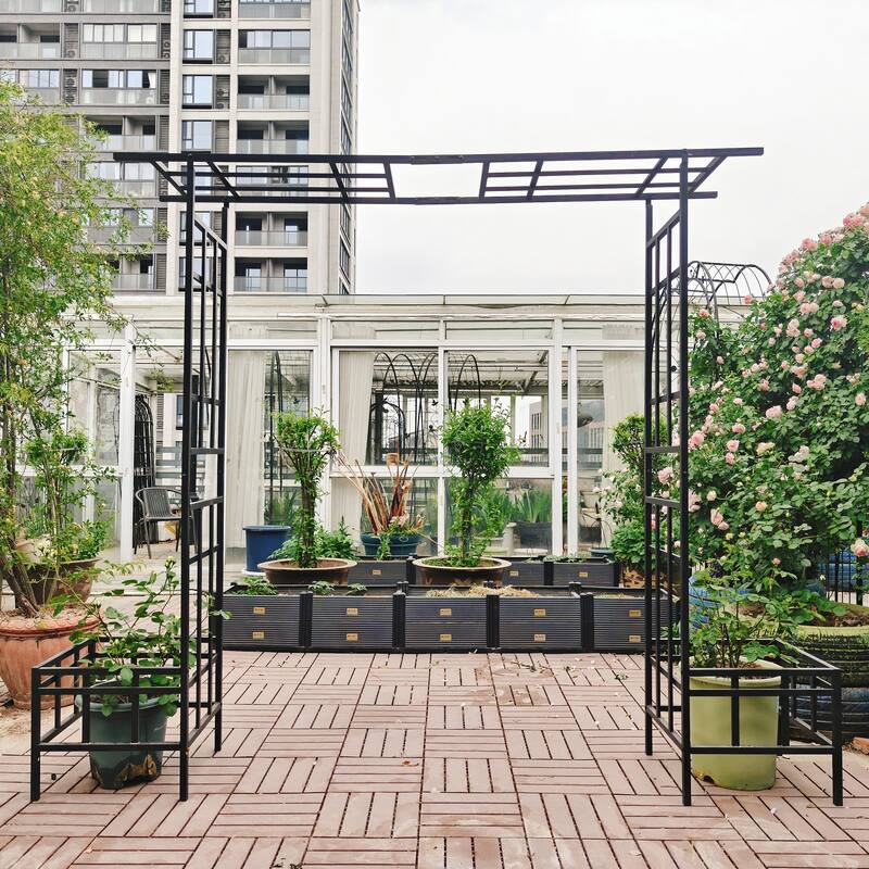 Anmytek Metal Garden Arch with Adjustable Width W68.11'' W94.29'' Climbing Plants Support Rose Arch Outdoor Black