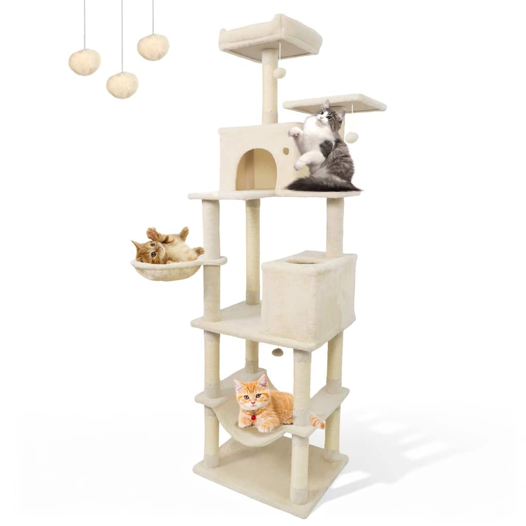 Gymax 80'' Tall Cat Tree w/2 Condos Sisal Scratching Posts Plush Perch