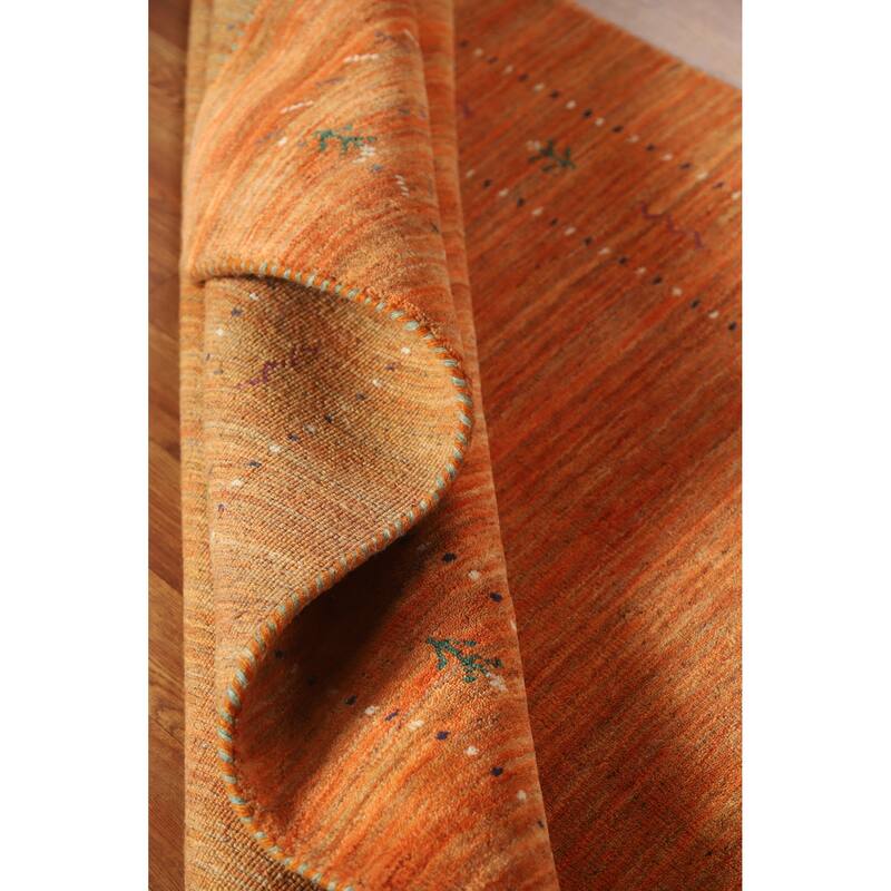 Orange Gabbeh Indian Rug Hand-Knotted Wool Carpet - 4'0"x 5'8"