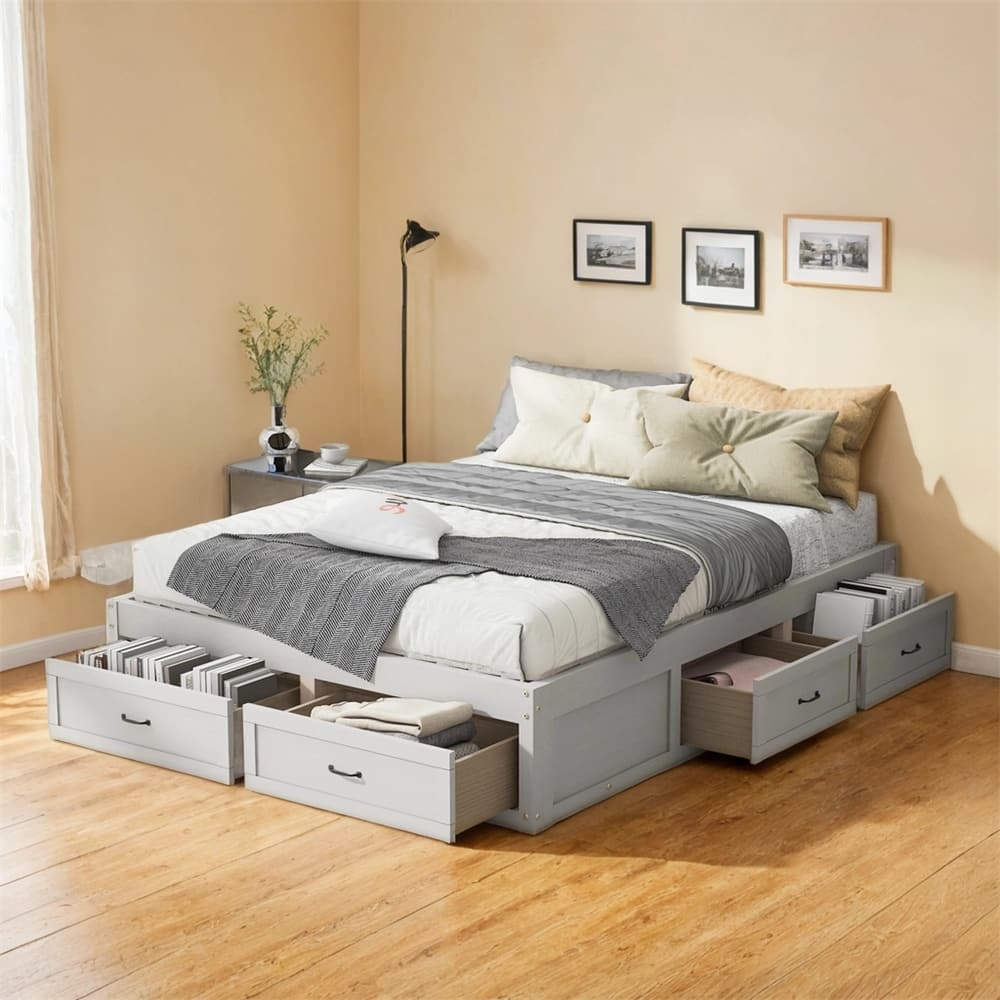 Queen Size Platform Bed with 6 Storage Drawers