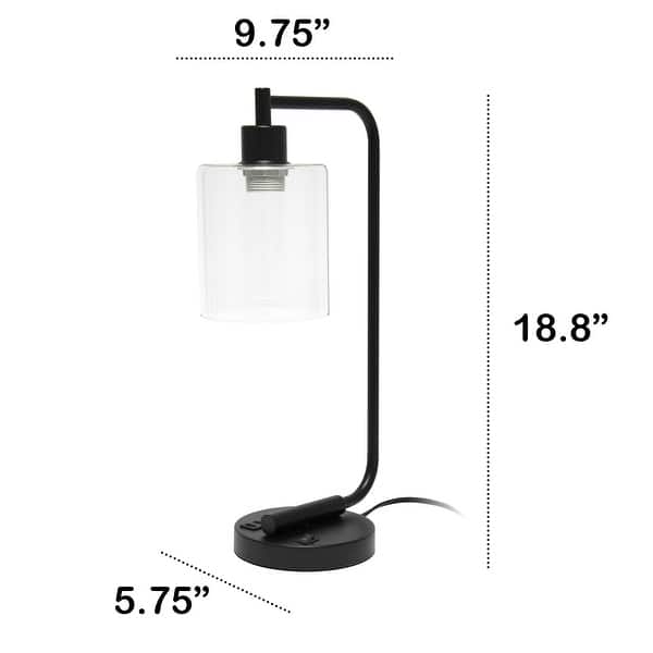dimension image slide 1 of 5, Lalia Home Modern Iron Desk Lamp with USB Port and Glass Shade - N/A