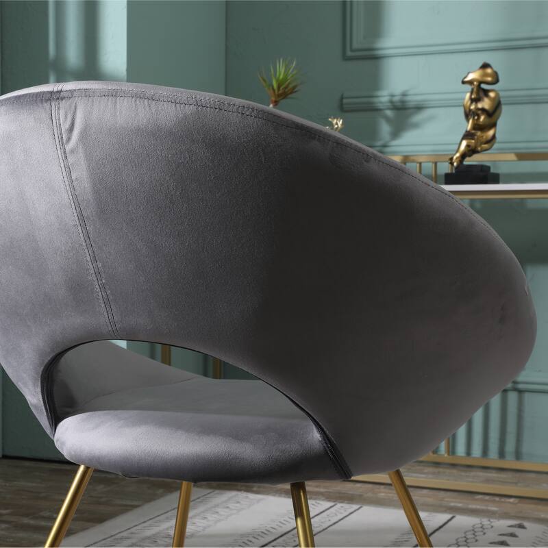 Gray Modern 28" Polyester Upholstered Accent Chair with Gold Tone Finished Base and Metal Sled Legs