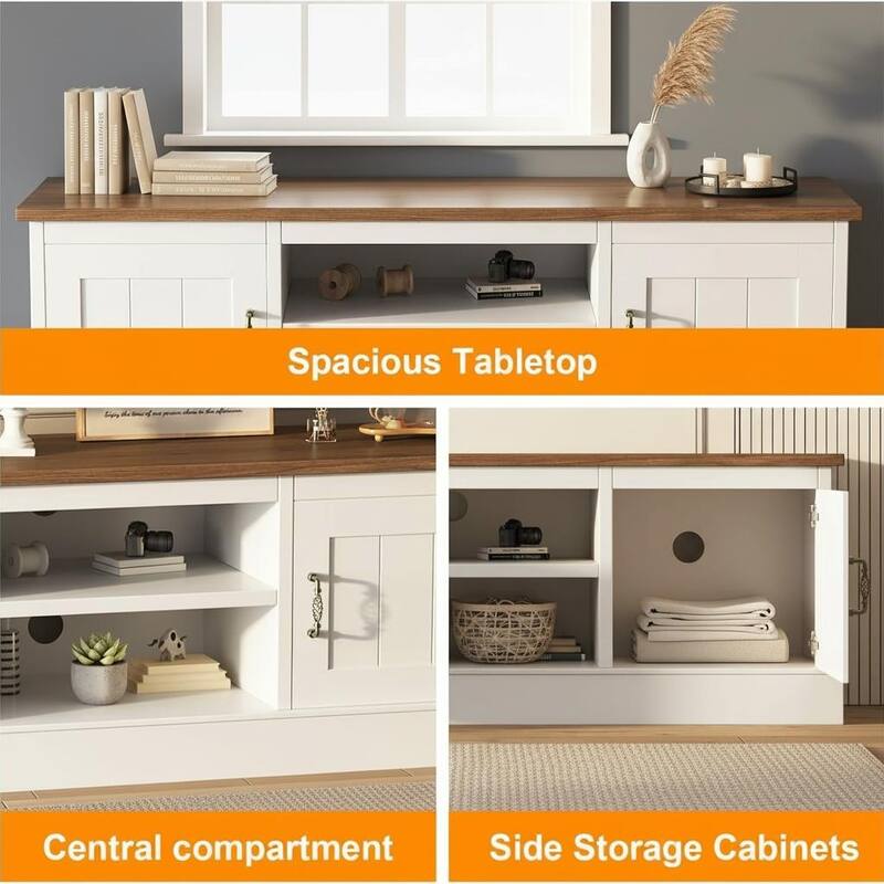 Farmhouse TV Stand, with Storage Cabinets