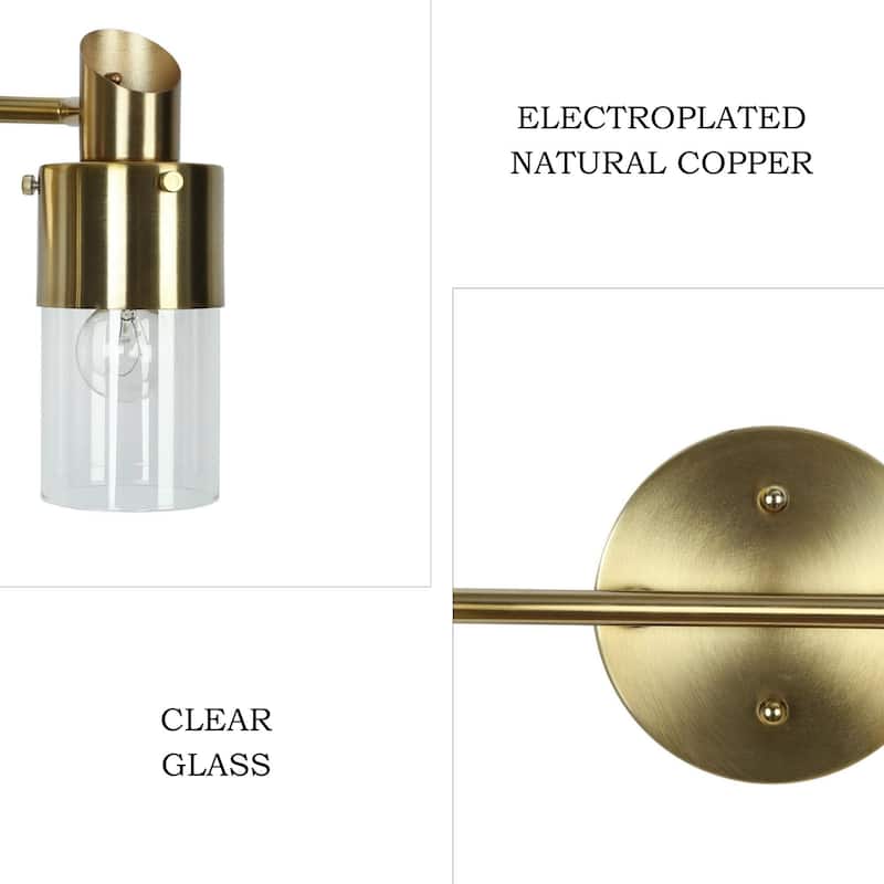 Modern 2/3-Light Dimmable Gold Bathroom Vanity Light Cylinder Glass Wall Sconces