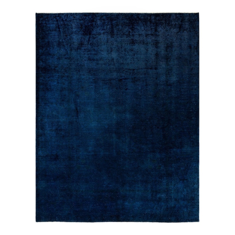 Overton Hand Knotted Wool Vintage Inspired Modern Contemporary Overdyed Navy Area Rug - 8' 10" x 11' 5"