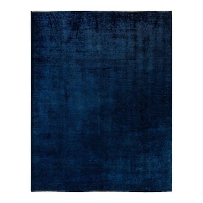 Overton Hand Knotted Wool Vintage Inspired Modern Contemporary Overdyed Navy Area Rug - 8' 10" x 11' 5"