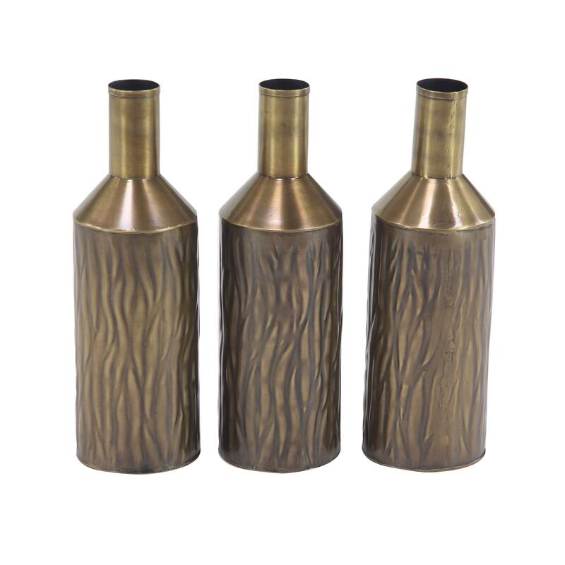 Brass Metal Rustic Vase Set of 3 12" x 4" x 4"