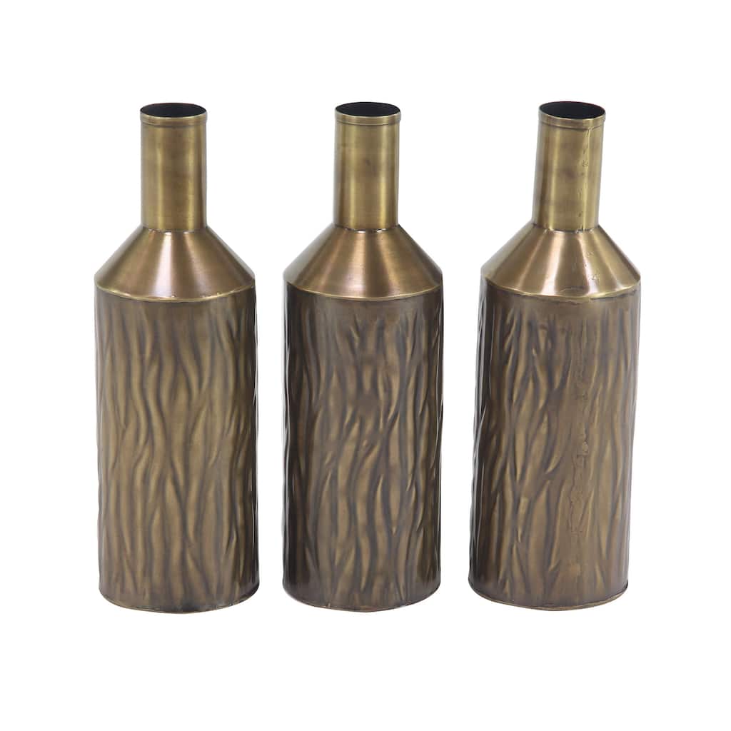 Brass Metal Rustic Vase Set of 3 12" x 4" x 4"