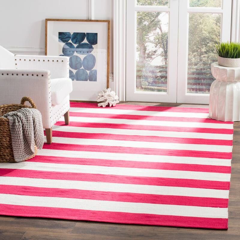 SAFAVIEH Handmade Montauk Caspian Stripe Cotton Flatweave Rug - 3' x 5' - Red/Ivory