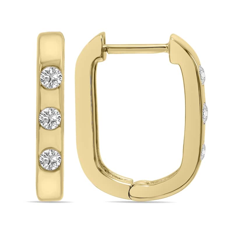 Marquee 1/10 CTW Three Stone Lab Grown Diamond Oval Huggies Hoop Earrings in 10K Yellow Gold (F-G Color, VS1- VS2 Clarity)