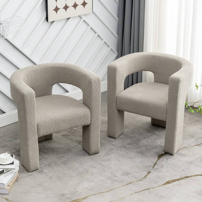 KINWELL 28" Wide Boucle Upholstered Square Armchair (Set of 2)