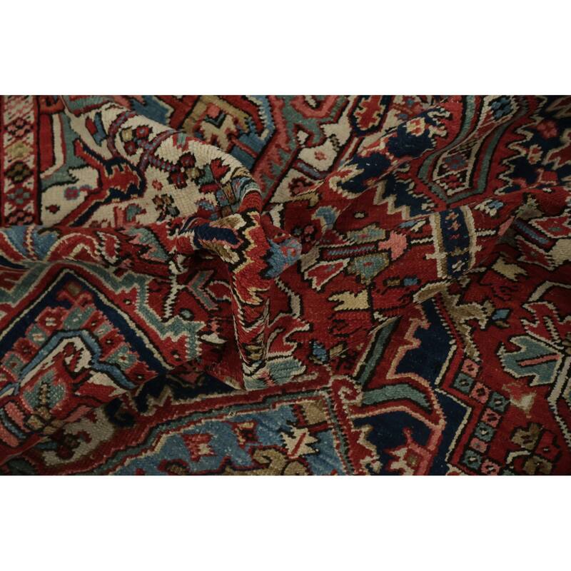 Hand Knotted Oriental 100% Wool Carpet Traditional Medallion Red Heriz Area Rug - 10' 8'' X 7' 7''