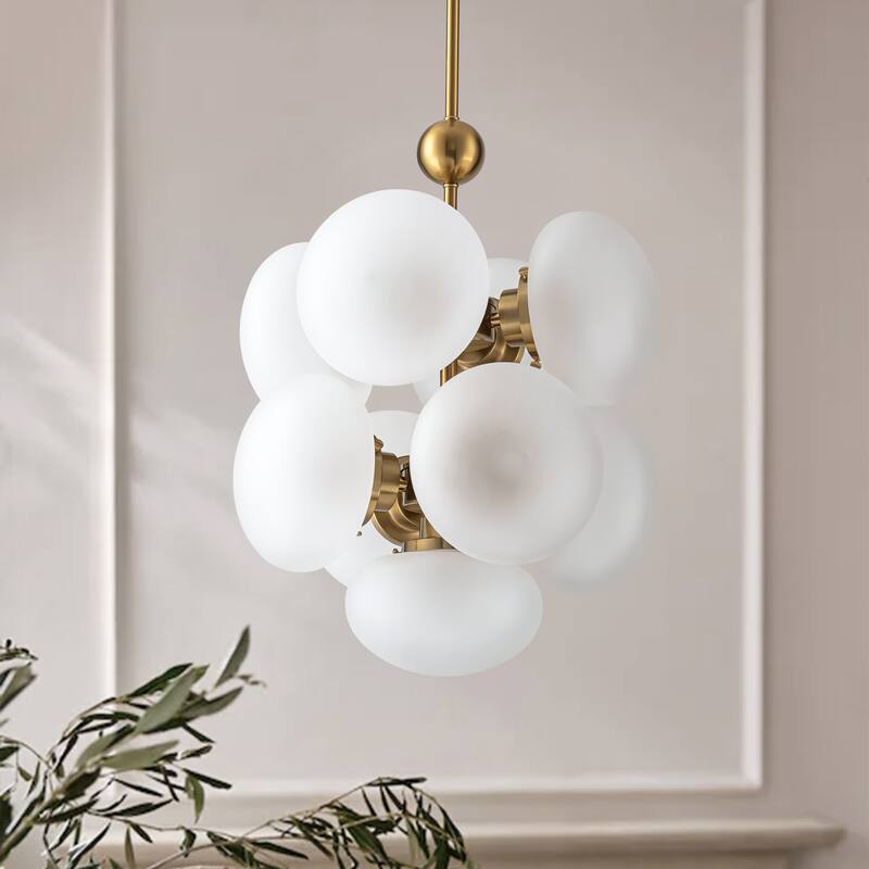 9-Light Modern Glam Gold Cluster Frosted Opal Glass Globe Chandelier For Dining Room - 14.96 in. W x 15.75 in. H x 14.96 in. D