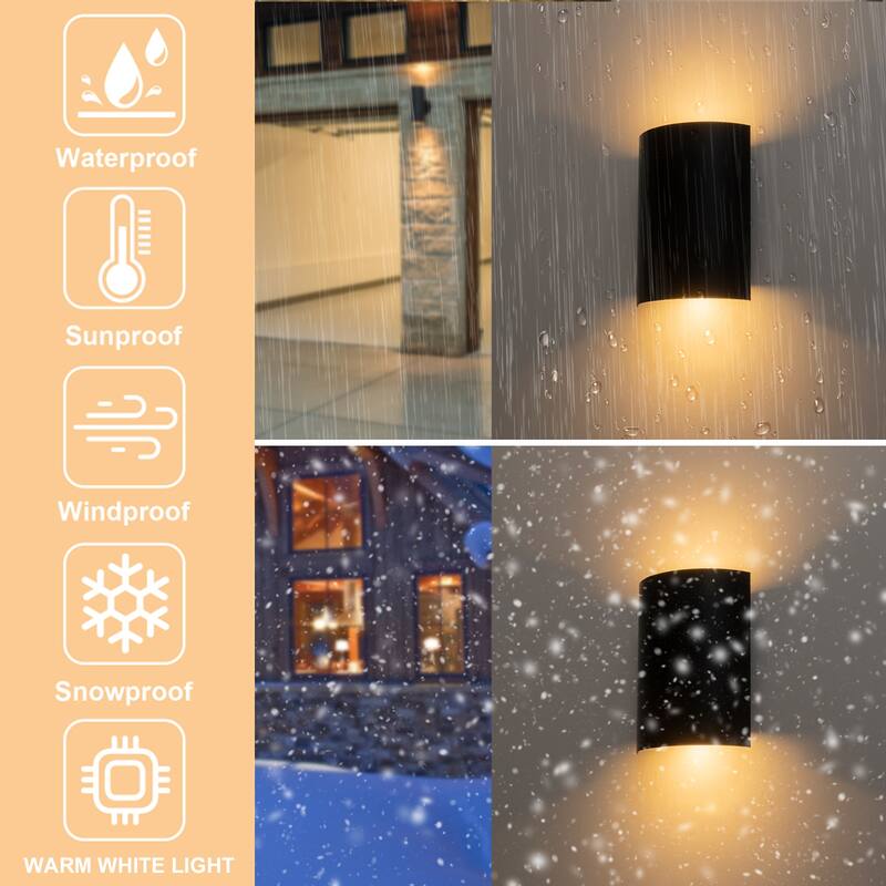 2-Light Black Dimmable Modern LED Outdoor Wall Sconce