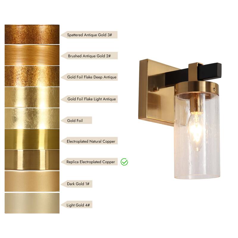 Yilia Modern Black Gold 1-Light Seeded Glass Wall Sconce Bathroom Vanity Lights